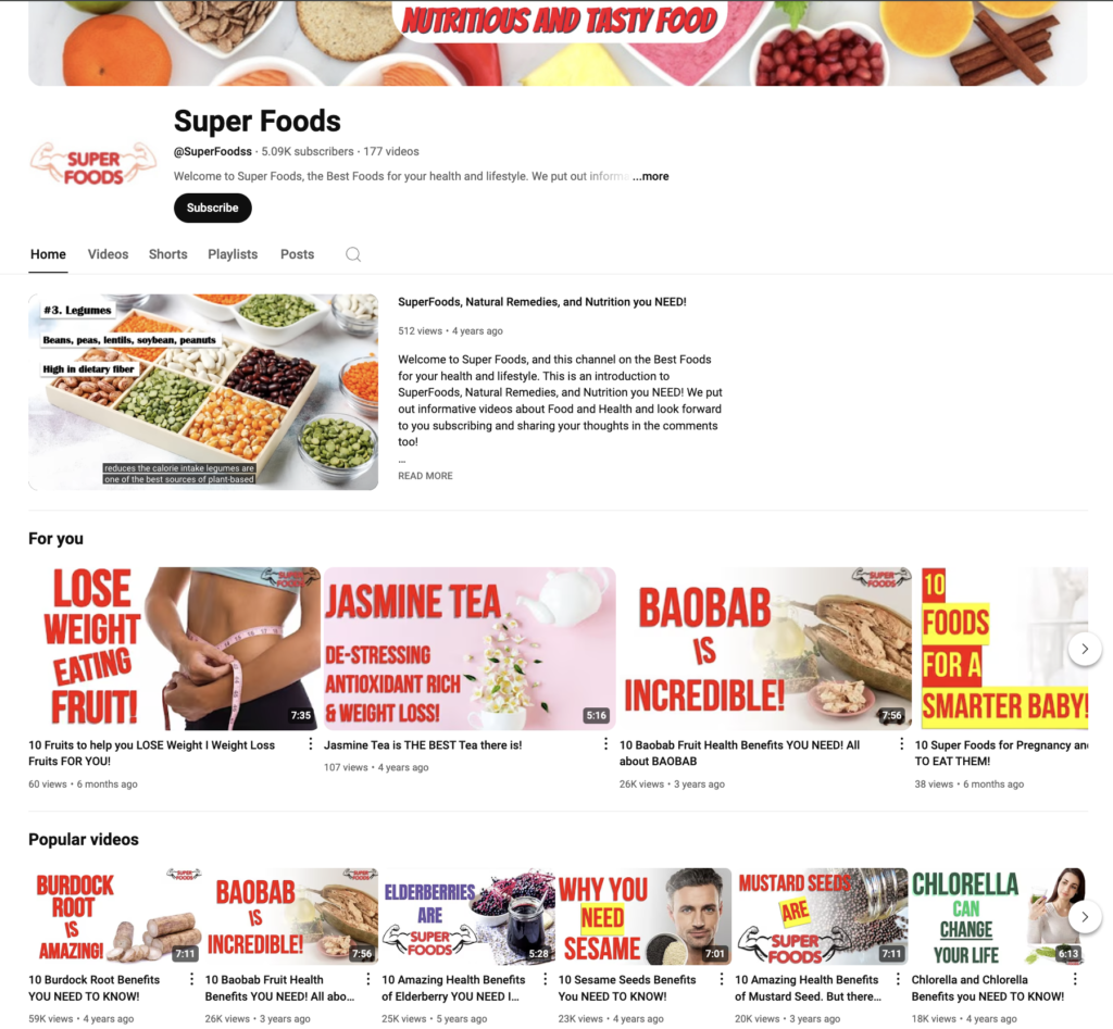 Super Foods YouTube Channel